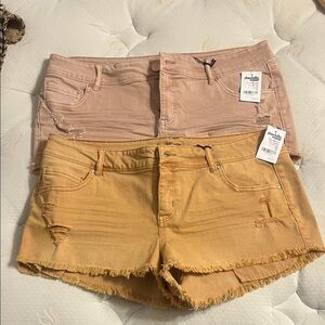 Pair of Refuge Women's Jean Shorts - Pink and Tan